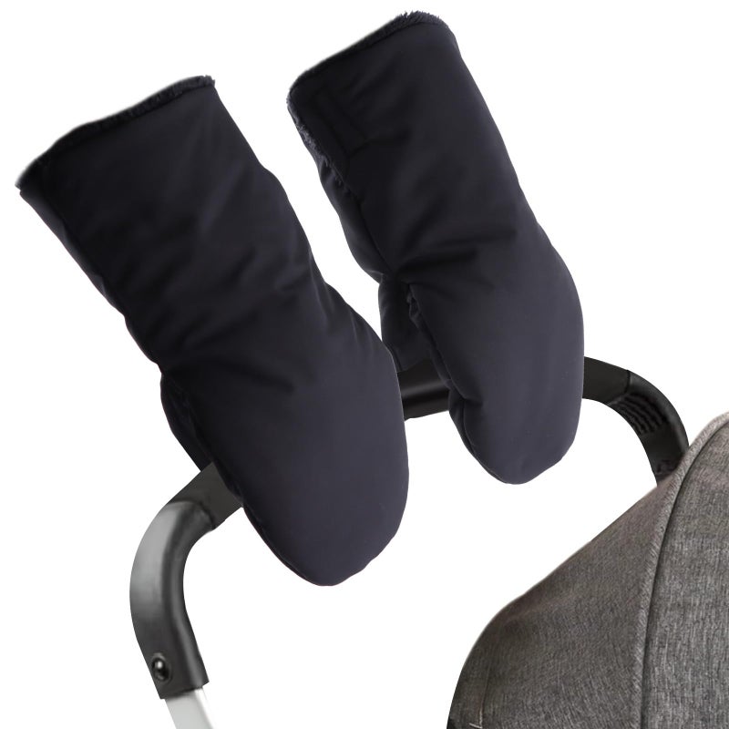Zsedrut Stroller Gloves Universal Winter Anti-Freeze Stroller Mittens Water Repellent Hand Warmer Muff Fleece Lined,Winter Stroller Accessories (Black-2) - Image 1